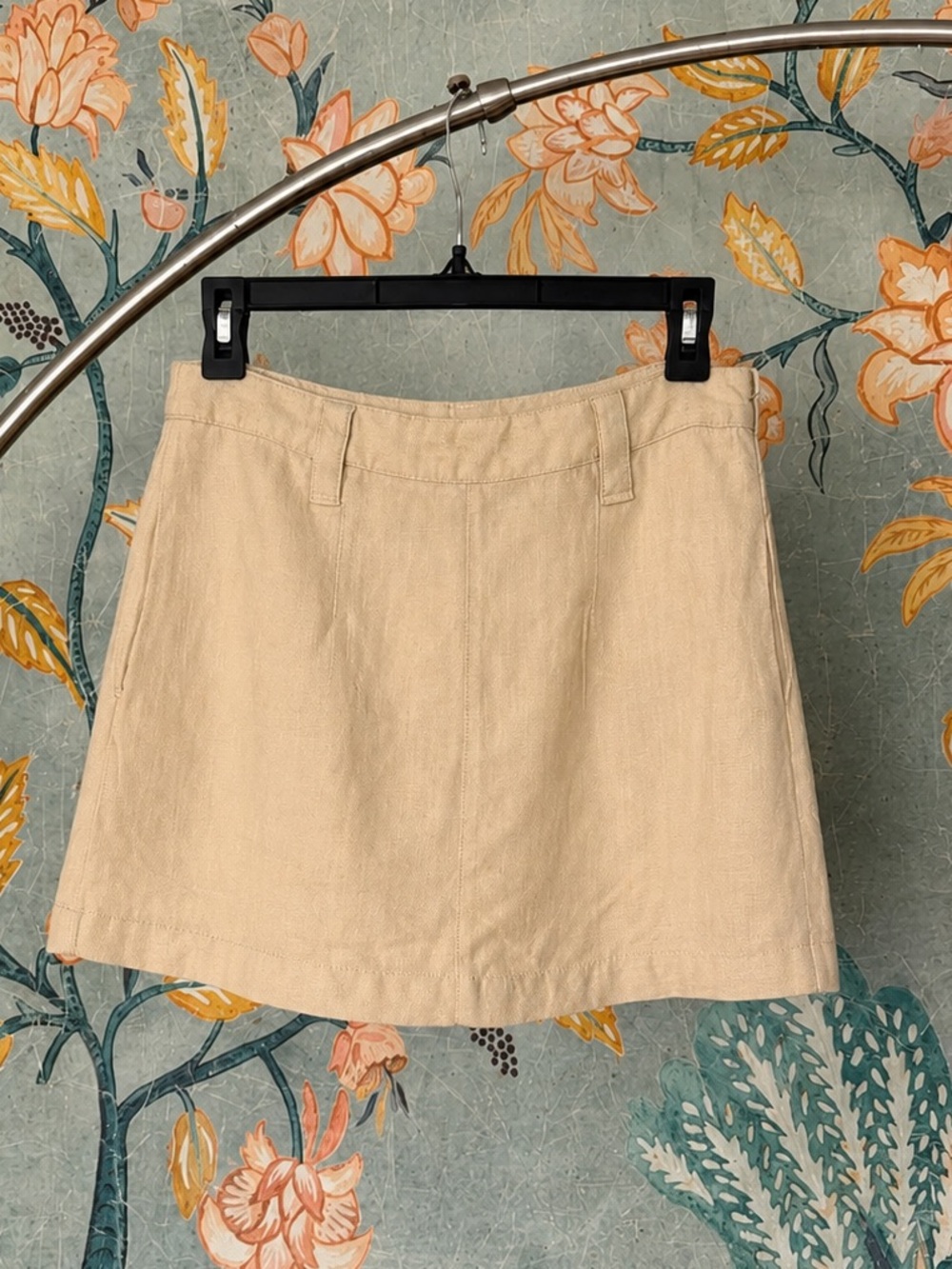 Free People Oatmeal Linen Blend Mini Skirt Size 2 Neutral Boho NWT